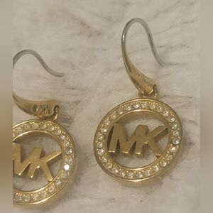 Michael Kors Gold MK Crystal Circle Drop Earrings